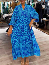 Carmilla - Lebhaftes Bedrucktes Kleid – Blau (Fast ausverkauft)