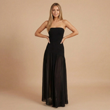 Sharon - Trägerloses Maxikleid mit Fall Taille und Raffung – Schwarz