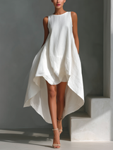 Alyna – Ärmelloses Midikleid Mit Asymmetrischem Saum – Weiß