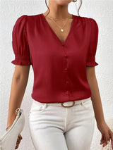 Abella – Elegante Bluse Mit V-Ausschnitt Und Puffärmeln – Rot
