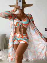 Catherine – 3-teiliges Bikini-Set mit Langarm-Cardigan für den Sommerstrand – Orange
