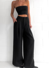 Damen Schwarz Weites Bein Chino Hose – Schwarz