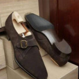 Adrian - Mönchsriemen-Schuhe aus Wildleder – Dunkelbraunes Wildleder