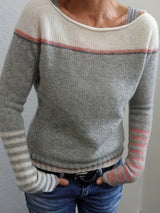 Katharina – Langärmeliger Gestreifter Pullover – Grau