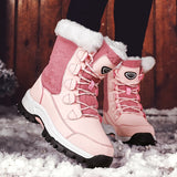 Winterschuhe Damen| Mit Schnürung Und Runder Kappe Stiefel – Rosa