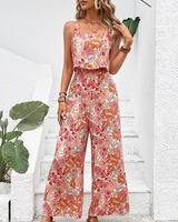Damen Geblümter Ärmelloser Jumpsuit | Weites Bein – Rosa