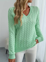 Zivah - Stylischer Gerippter Pullover Mit V-Ausschnitt – Grün