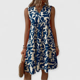 Milcah | Sommerkleid Blattdruck – Blau