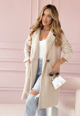 Olysera - Strukturierter Longmantel – Beige