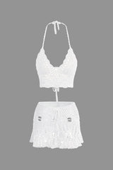 Marina | Häkel-Zweiteiler mit Crop-Top & Minirock – Weiß