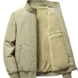 Herren Outdoor Jacke mit Fleece | Einfarbig Reißverschluss – Khaki