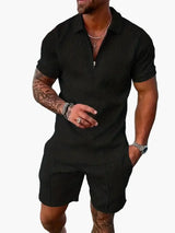 Set aus Polo und Shorts im lässigen Stil für Herren – Sommerliche entspannte Eleganz – Schwarz