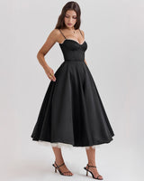Paula | Duchesse-Satin Midikleid Mit Corsage – Schwarz
