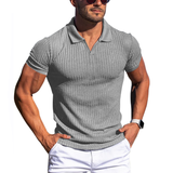 Johan Ribbed Polo mit Kurzarm – Hellgrau