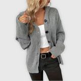 Susy | Eleganter Langarm-Hoodie mit Knopfdetails – Grau