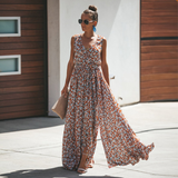 Ärmelloses Maxikleid mit Blumenprint & Schlitz – Sommerlich & Elegant – Rot