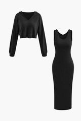 Julia | Lässiges Zweiteiler-Set mit Hoodie & Midi-Kleid – Schwarz