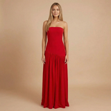 Sharon - Trägerloses Maxikleid mit Fall Taille und Raffung – Rot