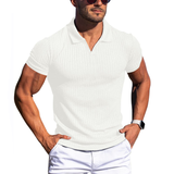 Johan Ribbed Polo mit Kurzarm – Weiß