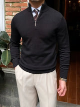 Bequemer Herrenpullover mit Halbzip - Leonardo – Schwarz
