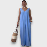 Aubrine – Fließender Jumpsuit mit V-Ausschnitt – Blau