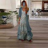 Sabrina - Geblümtes Maxikleid aus Chiffon mit eleganten Details – Himmelblau