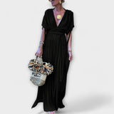 Beata Griechisches Kimono-Maxikleid Damen – Elegantes Wickeldesign mit Hohem Taillenschnitt – Schwarz
