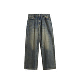 Evandyr | Weit geschnittene Baggy-Jeans mit ausgefranstem Effekt und Retro-Schnurrbärten – Blau