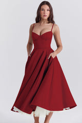 Isabelle - Fließendes französisches Netzkleid – Rot