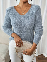 Aderah - Lockere Passform V-Ausschnitt Pullover – Blau