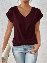 Cleo | Lässiges T-Shirt mit Sweetheart-Ausschnitt – Burgundisch