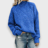 Alina – Retro Rollkragenpullover mit Zopfmuster – Blau