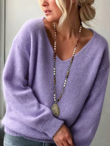 Yalitan – Langarmpullover mit V-Ausschnitt – Lilla