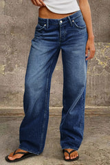 Jeans mit mittelhohem Bund und gerader Passform – Dunkelblau