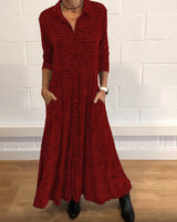 Victoria - Marineblaues bedrucktes Hemdkleid – Rot