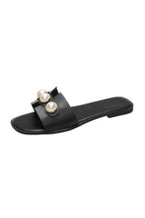 Ellie | Leichtgewicht Leder Designer Slides mit Riesig Perlenverzierung – Schwarz