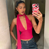 Aria - Ärmelloses Top mit Nackenband und tiefem Ausschnitt – Rosa rojo