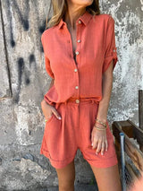 Luftiges Damen-Sommerset Elyshae – Atmungsaktiv, Faltenfrei & Vielfältig Kombinierbar – Rot Orange