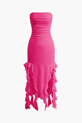 Sofia | Elegantes Bandeau-Maxikleid mit Volant-Details – Zeitlose Raffinesse – Heißes Rosa