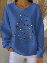 Saar - Weihnachtsstrickpullover mit Katzenmotiv – Blau