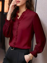 Ivy | Langärmelige Bluse, Elegantes lässiges Damenoberteil – Burgundische