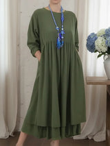 Ceinwen – Maxikleid Mit Lockerem, Doppellagigem Saum – Grün