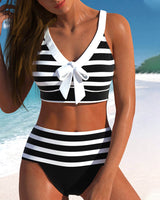 Maya | Gestreifter Bikini mit hoher Taille – Schwarz