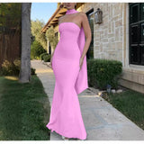 Valeria - Langes asymmetrisches Kleid mit zarten Transparenzen – Rosa