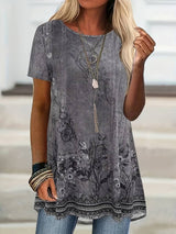 Abhishani - T-Shirt Mit Blumenmuster Und Lockerer Passform – Grau