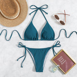Donna – Bikinis mit Bindebändern in einfarbig – Pfauenblau