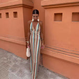 Renata - Langes Kleid im Bohemian-Stil mit schmaler Passform und leichtem Stoff – Gemischte Farben