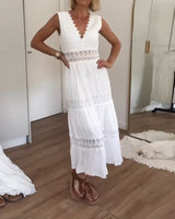 Elegantes Midi Sommerkleid mit Spitze & V-Ausschnitt – Feminin & Luftig – Weiß