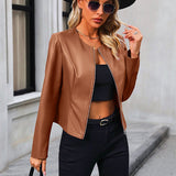 Modische Bikerjacke für Damen | Rundhals – Braun