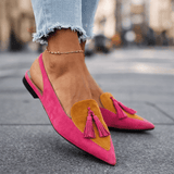 Lorena Sandalen mit Riemen und Quasten – Rosa und Senf